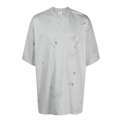 VETEMENTS Scribbled sketch-print cotton T-shirt - Grey