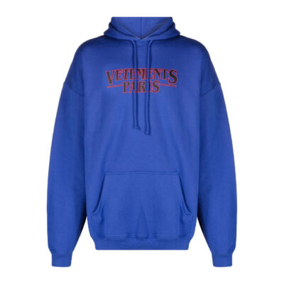 VETEMENTS logo-print cotton hoodie - Royal Blue