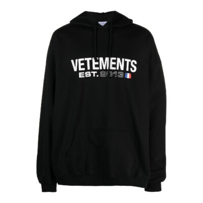 VETEMENTS logo-print drawstrings hoodie - Black