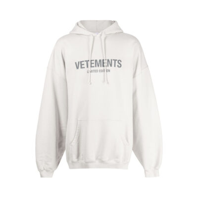 VETEMENTS logo-print drawstring hoodie - Light Grey
