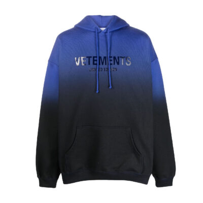 VETEMENTS logo-print faded-effect hoodie - Royal Blue