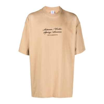 VETEMENTS slogan-print cotton T-shirt - Camel Brown